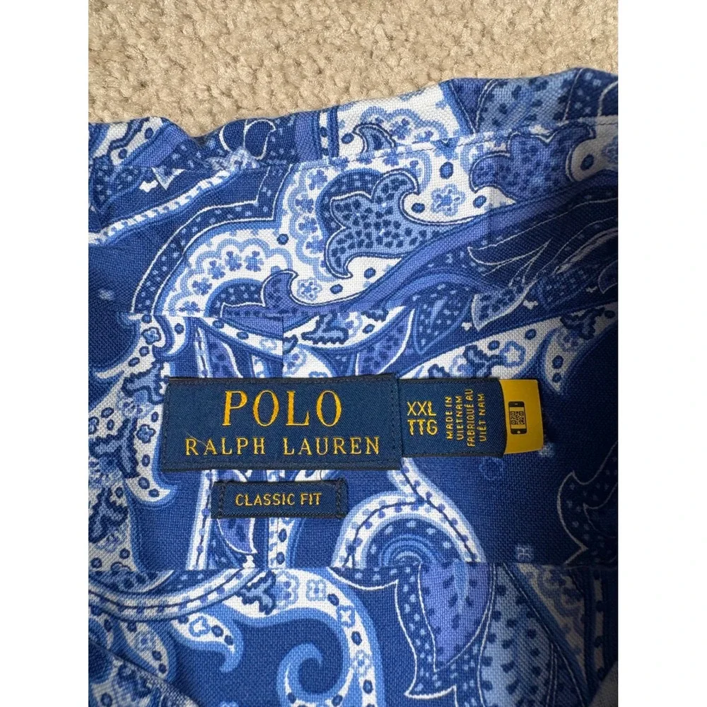 Polo Ralph Lauren Mens XXL Blue Paisley Short Sleeve Button Down Classic Shirt